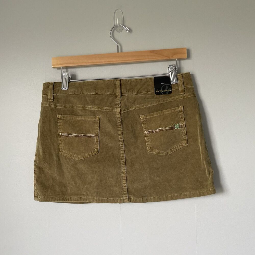 Vintage Hurley y2k 2000's Micro Mini Skirt Low-Rise Corduroy Green Junior's 5 - Picture 2 of 12